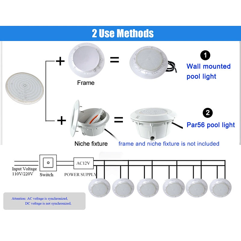 Clear PC Resin filled Above inground under water par56 / wall mounted color led swimming pool light ip68