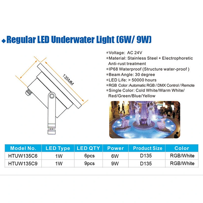 HOTOOK Premium Product 12W IP68 Stainless Steel Pool luces led sumergibles