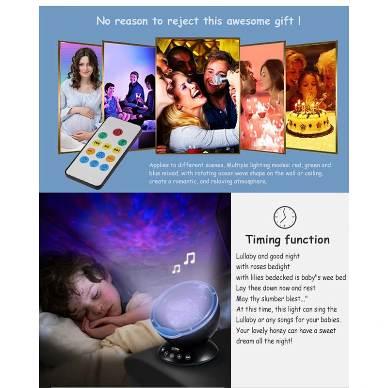 Free Ship USB operated indoor lighting magic colour night light Music Player led ocean waves light projector for wedding gifts