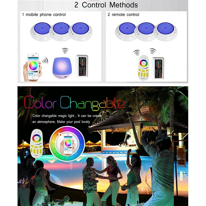 HOTOOK Underwater Lights 2.4G Kit Resin Filled RGB Wifi control LED Pool Lights