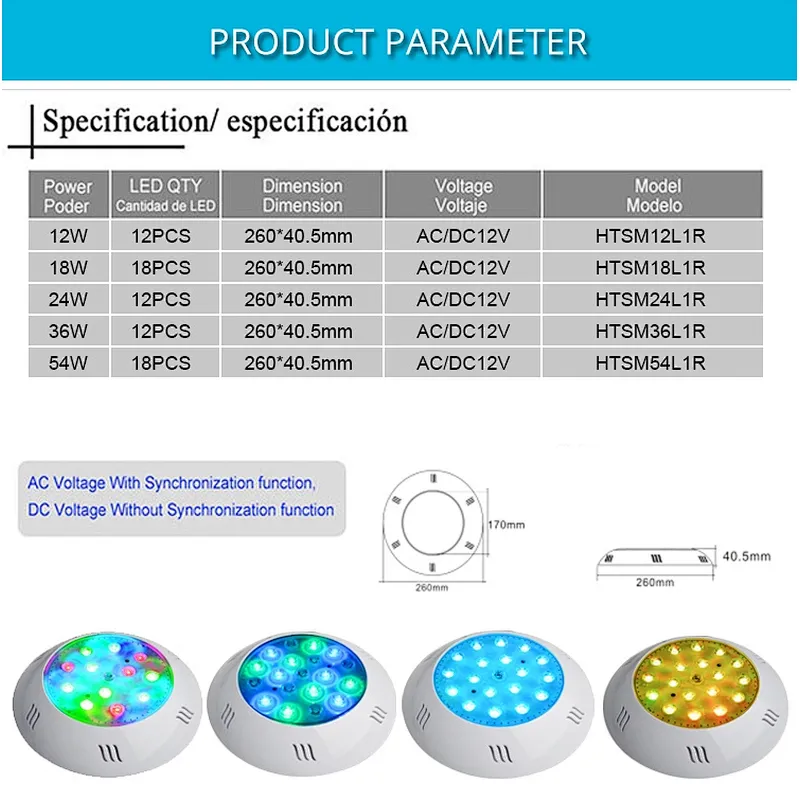 Patented resin filled surface mounted pool light IP68 underwater swimming Waterproof LED lamp ODM OEM factory