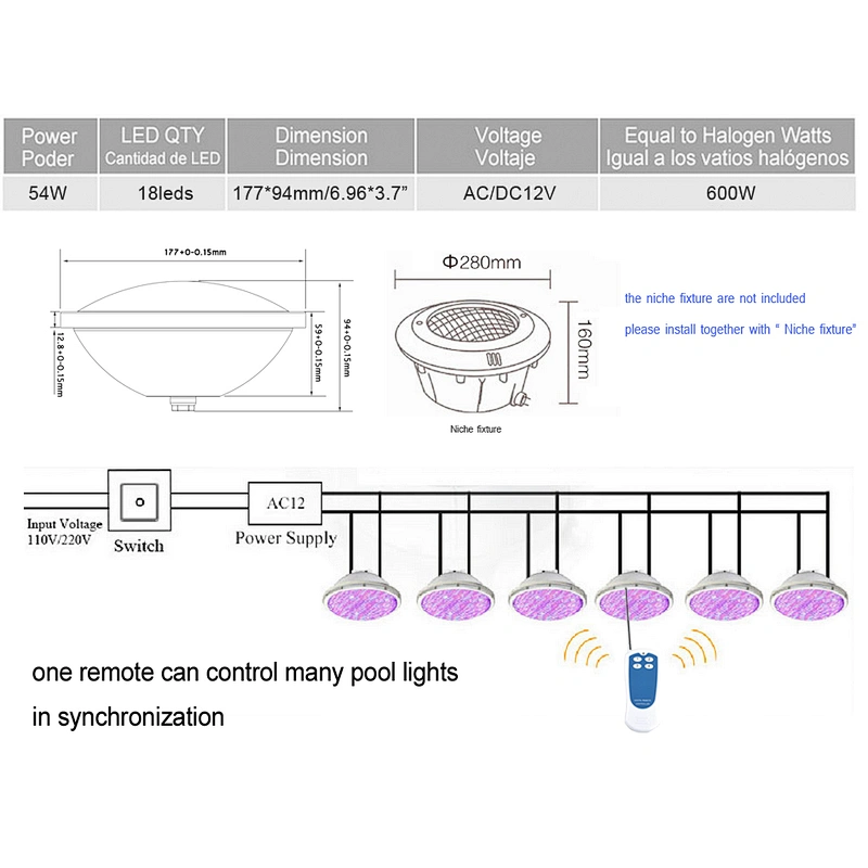 12V IP68 Glass Par56 led rgb under water swimming pool lights