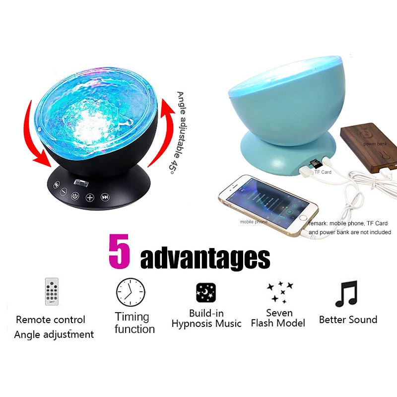 Free Ship USB operated indoor lighting magic colour night light Music Player led ocean waves light projector for wedding gifts