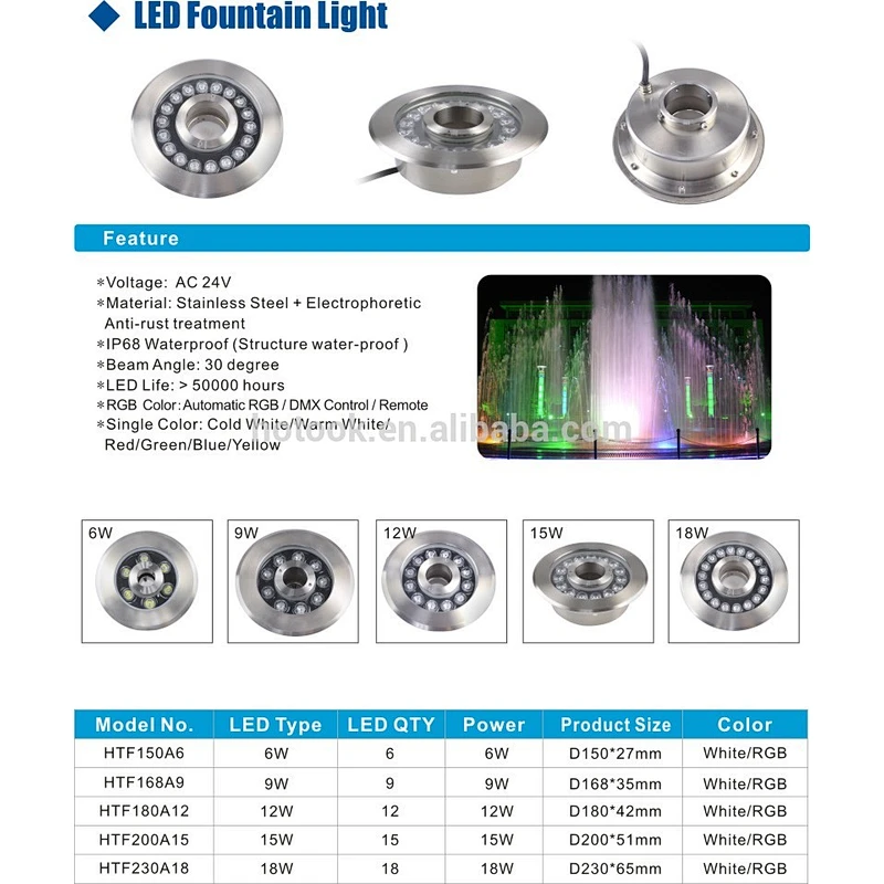 3 in 1/ 4 in 1 IP68 DMX512 / Wireless RF Remote Control RGB RGBW LED Fountain Nozzle Light