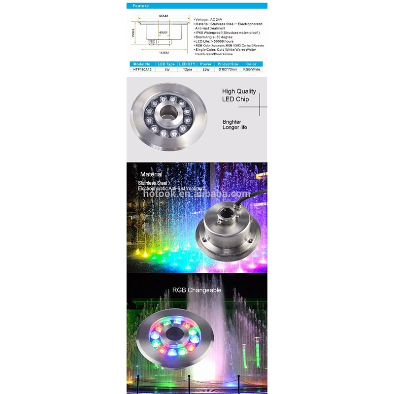 Waterfall DMX512 24V IP68 Waterproof 12W LED Underwater Fountain Light
