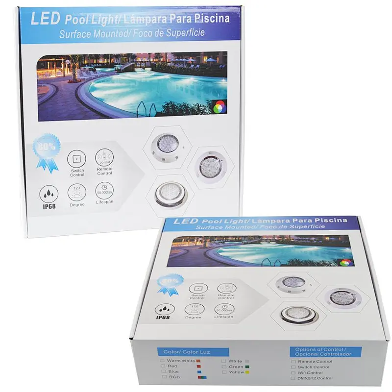CE ROHS FCC RGB 4 wires Customized Cord Cold White 12v AC DC Piscina LED Surface Mounted Underwater LED swimming pool light