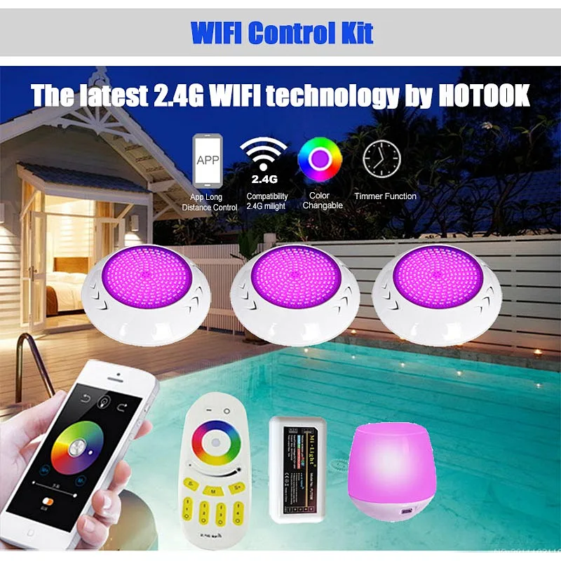 HOTOOK Underwater Lights 2.4G Kit Resin Filled RGB Wifi control LED Pool Lights