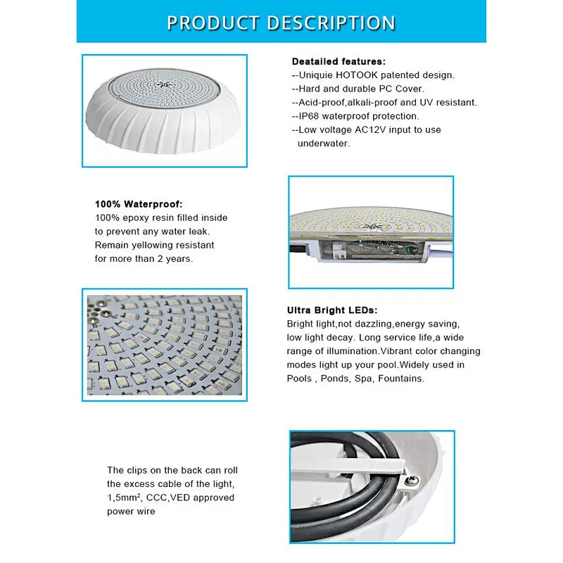 Super Slim DIY Wireless 12V 24V Resin filled Surface mounted IP68 dimmable pool lights led underwater