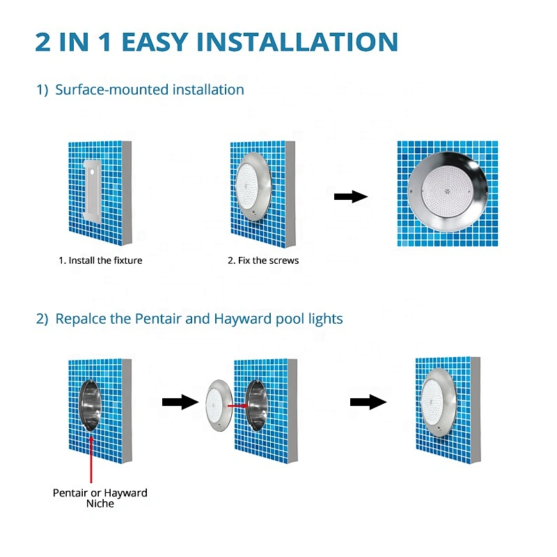 HOTOOK Replaceable waterproof resin filled 45w rgb 12v wall mounted stainless steel underwater swimming pool lights