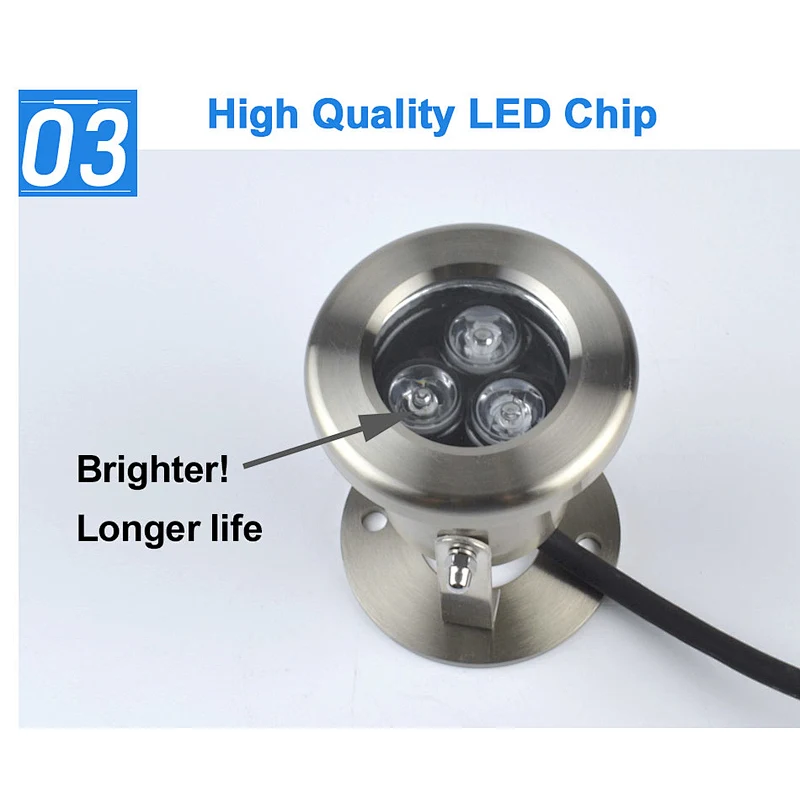 China Factory 12 Volt 3W Outdoor Stainless Steel Submersible Ip68 Waterproof Pond Underwater Led Lights