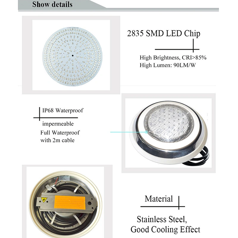 Salt sea water stainless steel 45w rgb 50w 12w smd2835 wall mounted swimming pool underwater light led