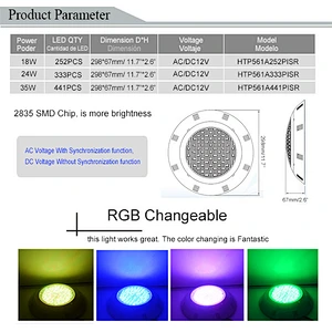 HOTOOK China Supplier LED Wall Mounted Swimming Pool Light 12V 35W RGB Luces Para Piscina