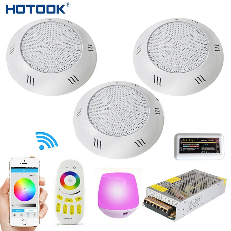 HOTOOK Wireless flush mount multicolor 12v ip68 swimming pool lights smart app kit underwater led light