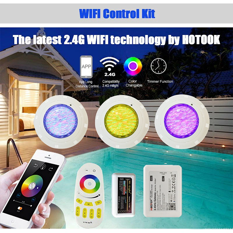 HOTOOK Wireless flush mount multicolor 12v ip68 swimming pool lights smart app kit underwater led light