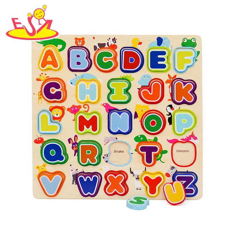 Ready To Ship educational wooden animal alphabet puzzle for toddlers W14B113