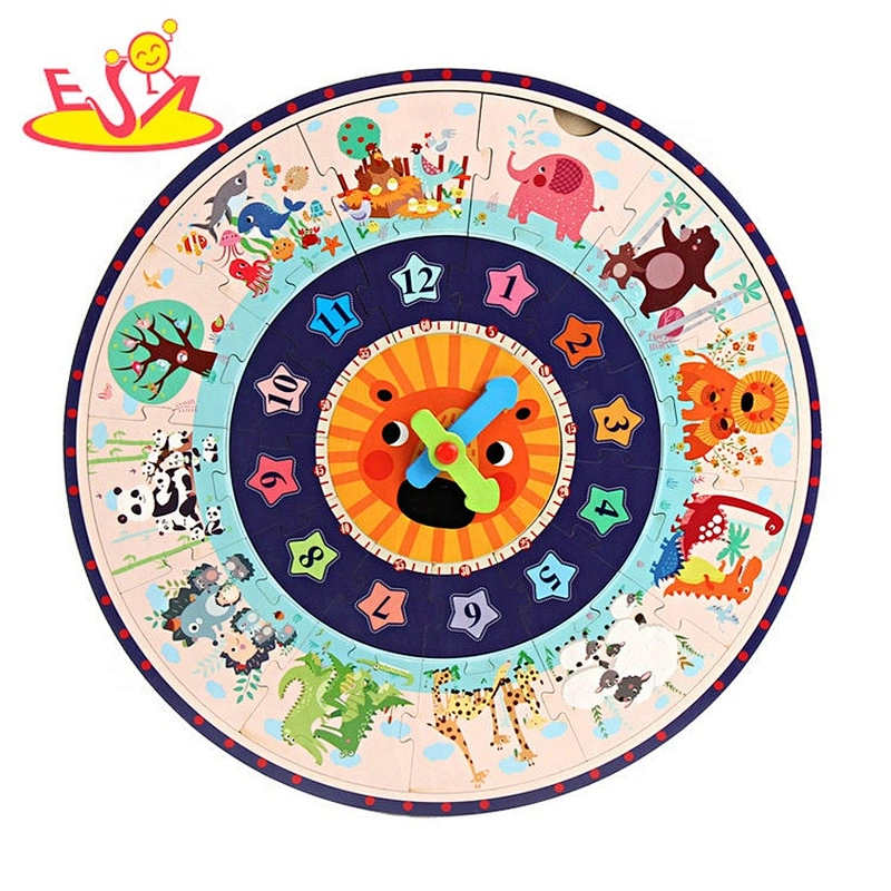 2019 High quality educational wooden shape sorting clock for baby W14K057
