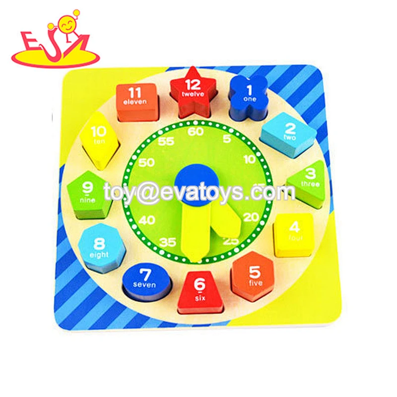 2019 High quality educational wooden shape sorting clock for baby W14K057