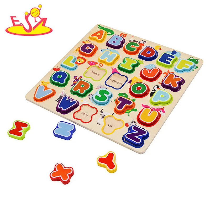 Ready To Ship educational wooden animal alphabet puzzle for toddlers W14B113