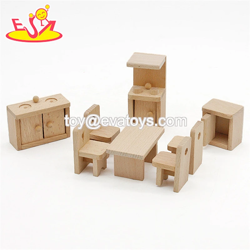 Pretend play miniature doll bed wooden furniture foys for kids W06B094