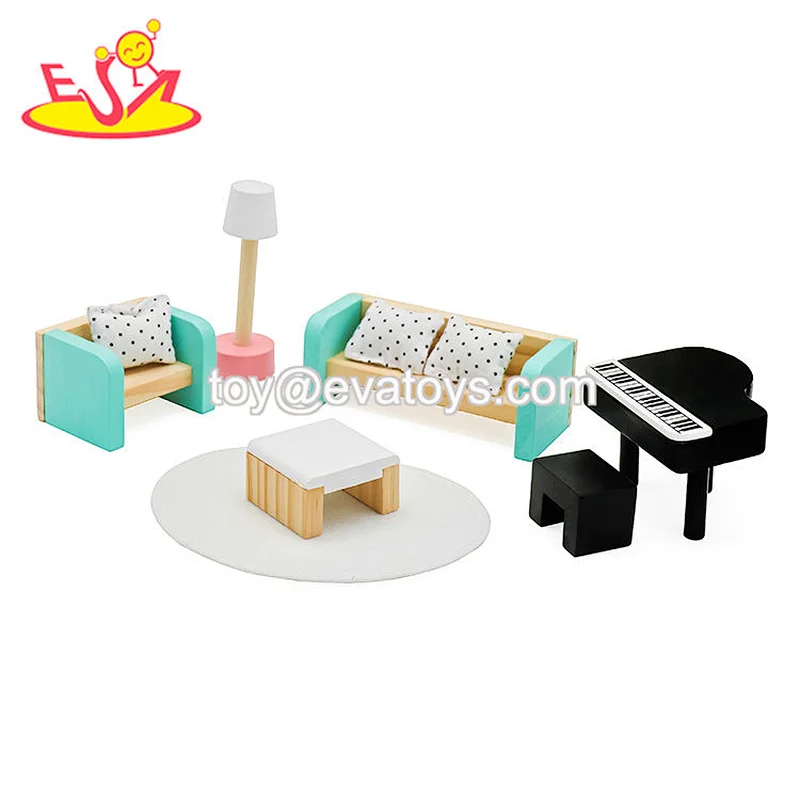Pretend play miniature doll bed wooden furniture foys for kids W06B094