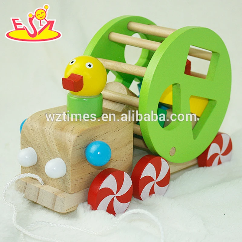 Wholesale cheap product baby wooden string pull toy with shape sort blocks box W05B119