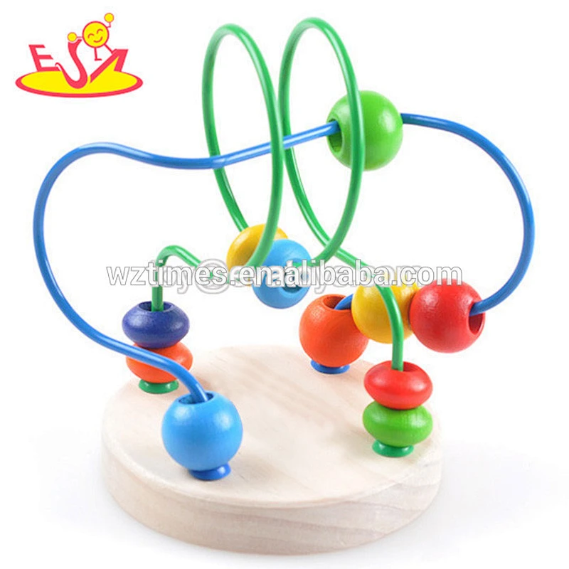 Wholesale funny rocket shape wooden maze toy wire beads toy for children W11B076