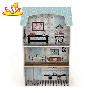 2019 Original Design kids 2 in 1 wooden doll house and kitchen toys for role play W06A371C