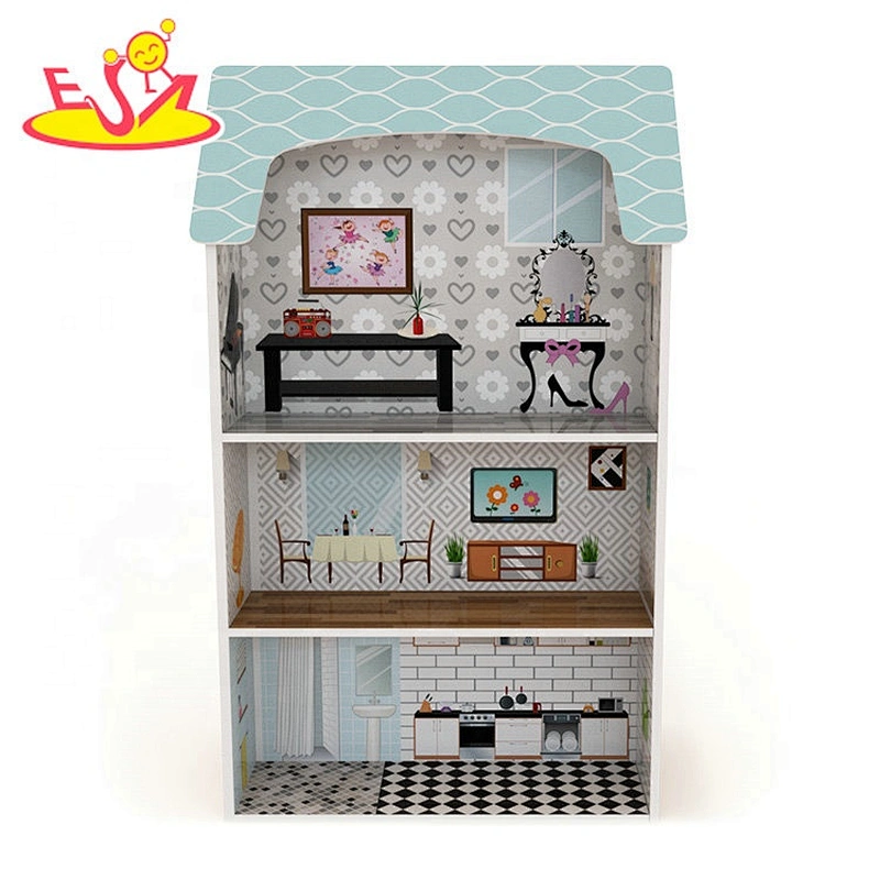 2019 Original Design kids 2 in 1 wooden doll house and kitchen toys for role play W06A371C