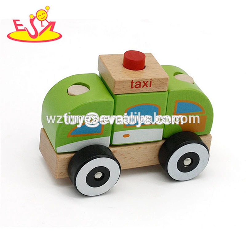 Los niños superventas al por mayor venden el juguete W05C052 del coche del último diy del bebé diy de los bloques de madera del coche