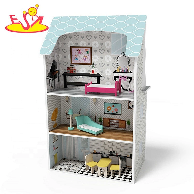 2019 Original Design kids 2 in 1 wooden doll house and kitchen toys for role play W06A371C