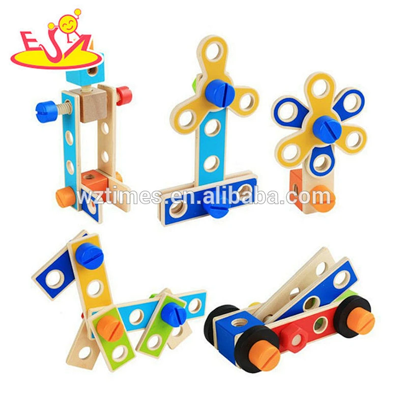 Wholesale hottest diy assemble robot blocks toy wooden tools bench toy for kids' hand skill training W03D091