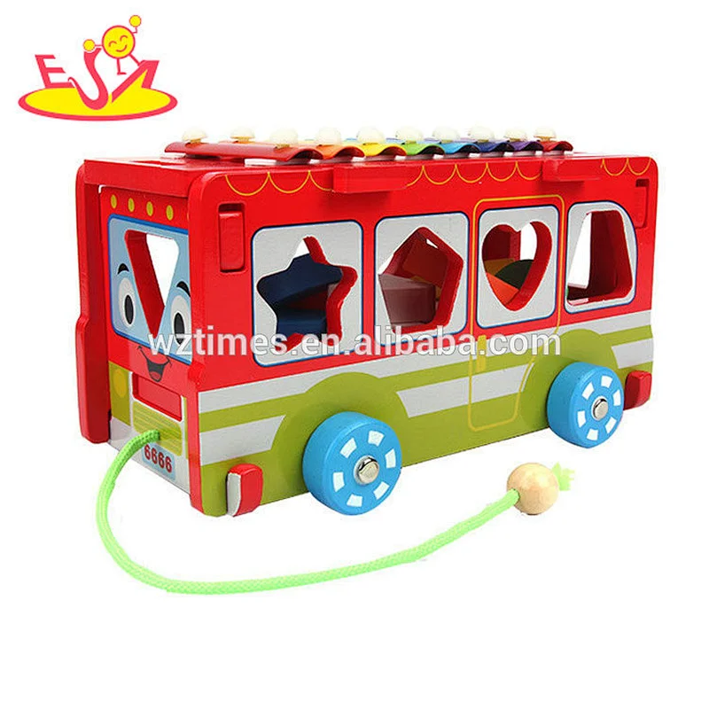 Venta al por mayor mejor venta de bloques de madera coche de autobús xilófono para niños W05C087