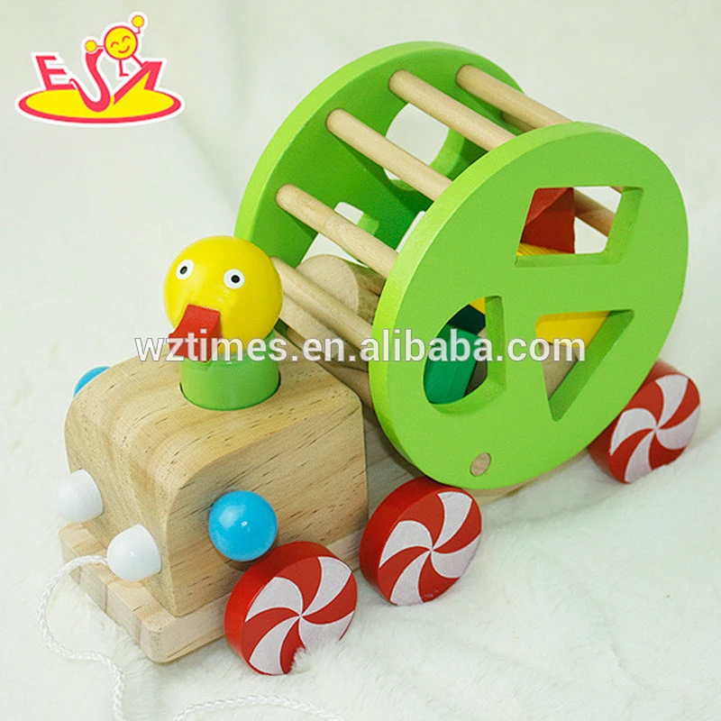 Wholesale cheap product baby wooden string pull toy with shape sort blocks box W05B119