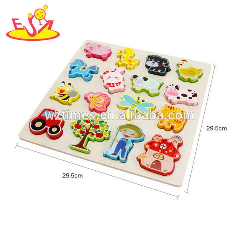 Venta al por mayor producto atractivo granja tema juguete animales de madera rompecabezas para niños W14D039