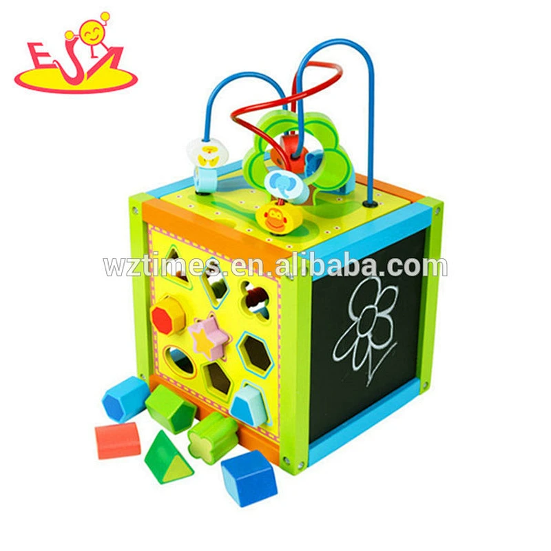 Wholesale intelligent clock and abacus toy wooden activity cube toy for baby ages 1 and up W11B180
