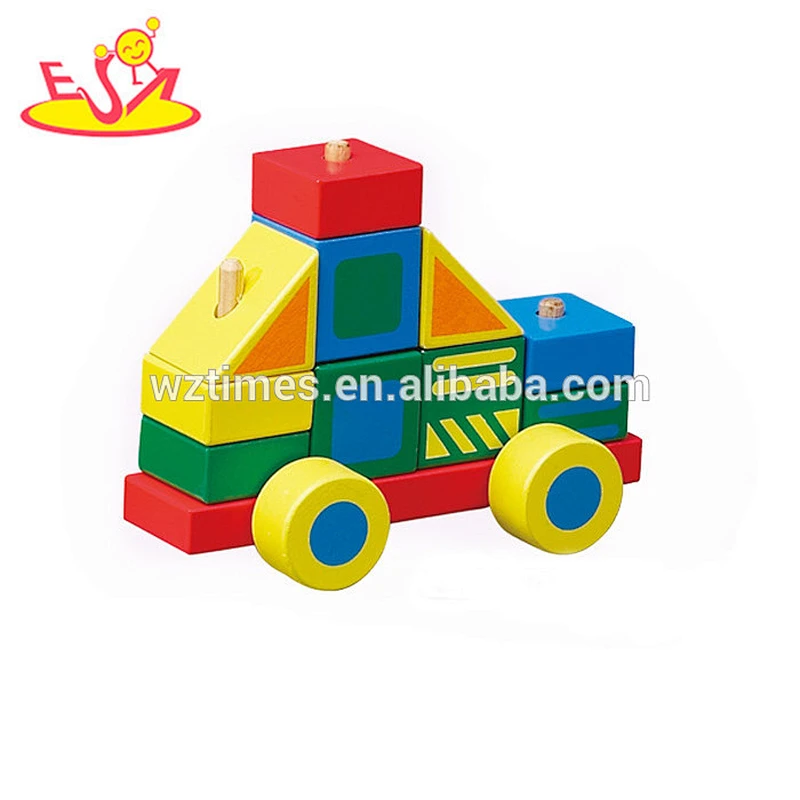 Los niños superventas al por mayor venden el juguete W05C052 del coche del último diy del bebé diy de los bloques de madera del coche