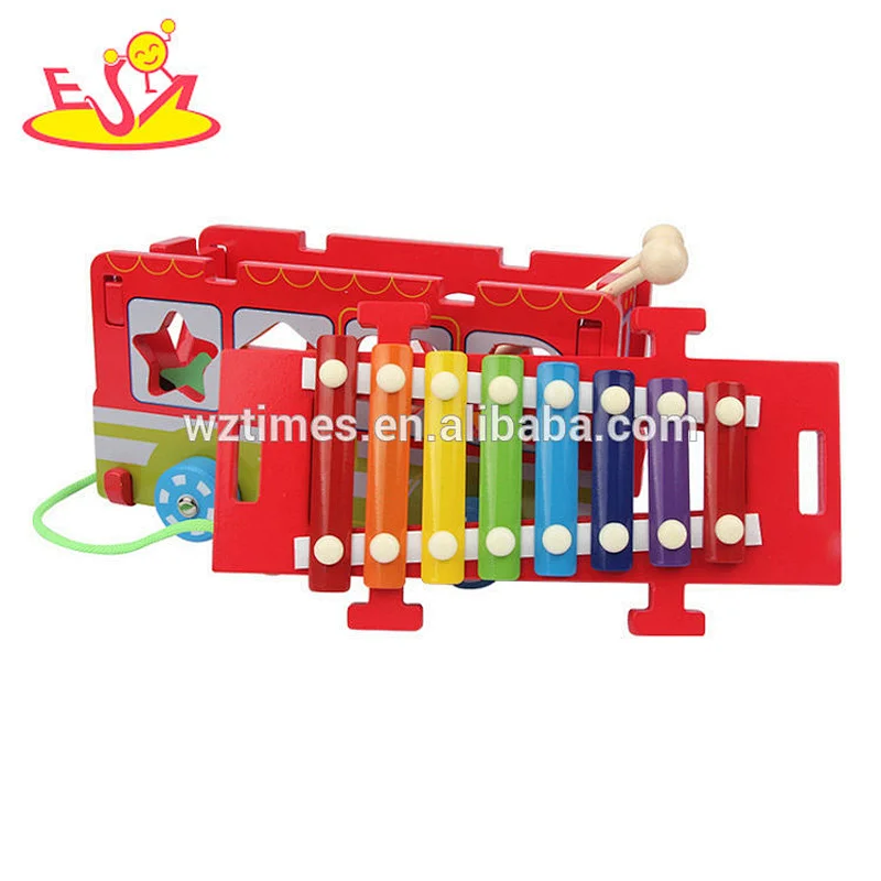 Venta al por mayor mejor venta de bloques de madera coche de autobús xilófono para niños W05C087