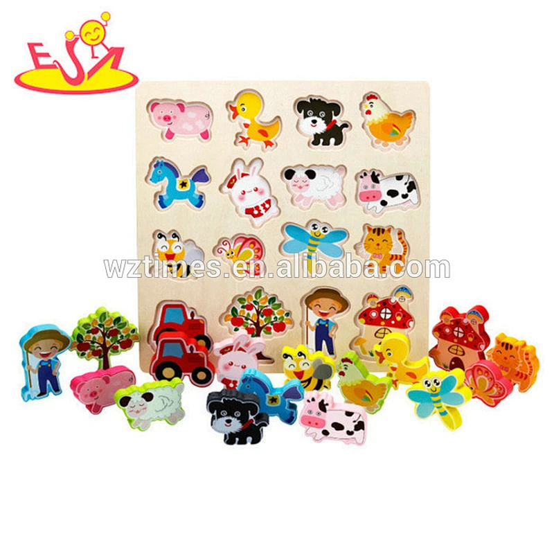Venta al por mayor producto atractivo granja tema juguete animales de madera rompecabezas para niños W14D039