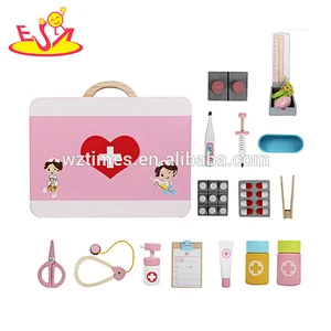 Wholesale pretend first aid toy wooden 15 pcs doctor case toy benefits to baby's EQ W10D163