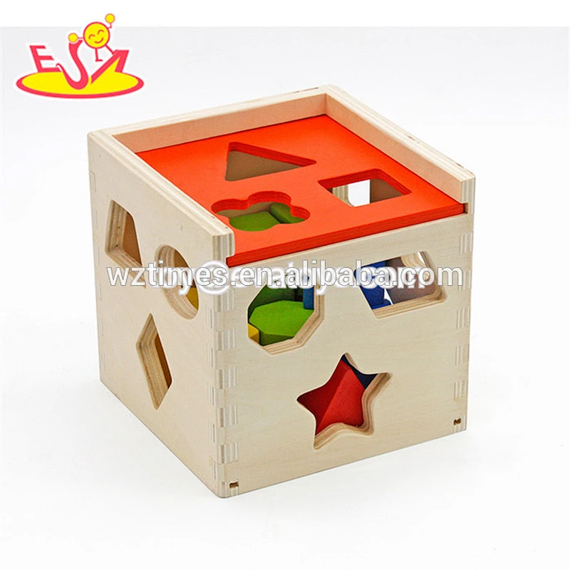 Hölzerne Spielzeugform-Sortierbox des Großhandelsqualität für das frühe Lernen der Kinder W12D090