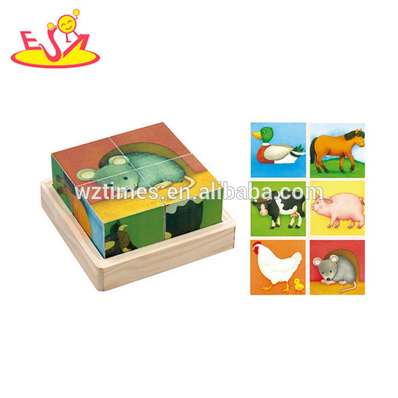Wholesale hottest baby wooden cube puzzle toy animals shape educational wooden cube puzzle toy W14F018