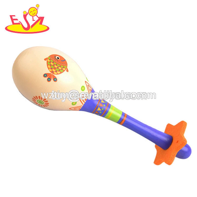Wholesale creative pen shape cartoon style wooden rattle toy for baby W07I132