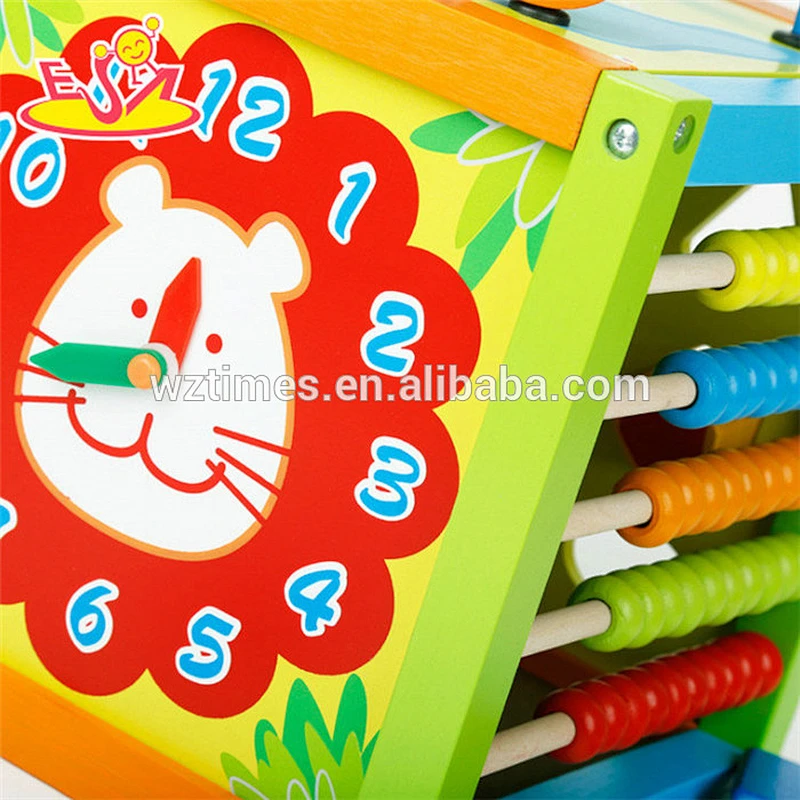 Wholesale intelligent clock and abacus toy wooden activity cube toy for baby ages 1 and up W11B180