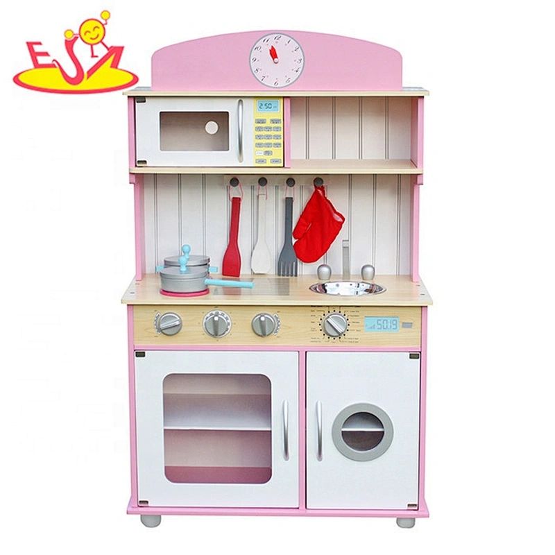 Wholesale girls pink wooden kitchen toy for pretend play W10C238