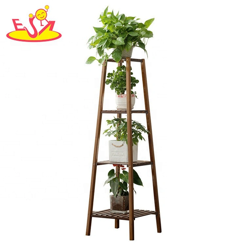 Most popular 4 tiers brown natural wood plant stand for garden decor W08H115