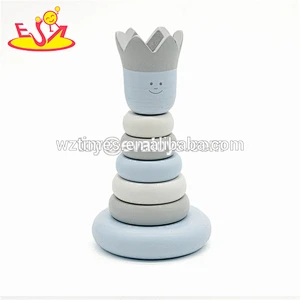 Wholesale lovely cartoon style stacking ring toy wooden rainbow toy for toddlers W13D172