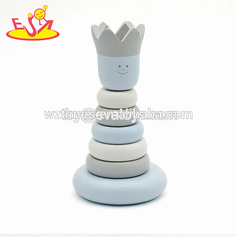 Wholesale lovely cartoon style stacking ring toy wooden rainbow toy for toddlers W13D172