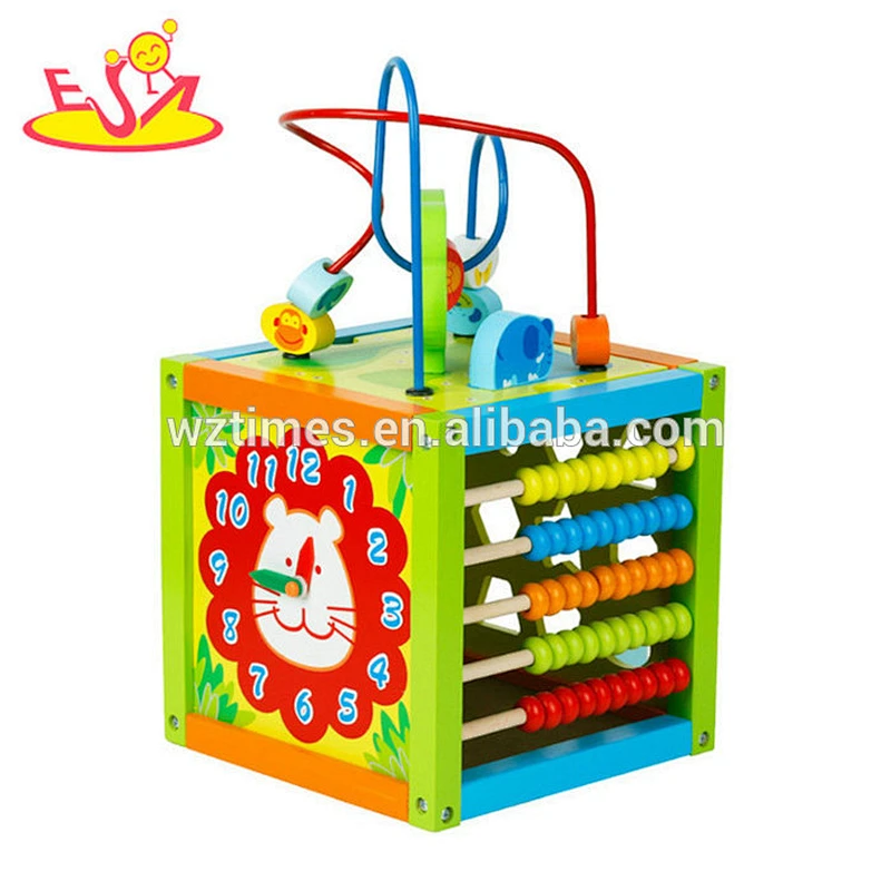 Wholesale intelligent clock and abacus toy wooden activity cube toy for baby ages 1 and up W11B180