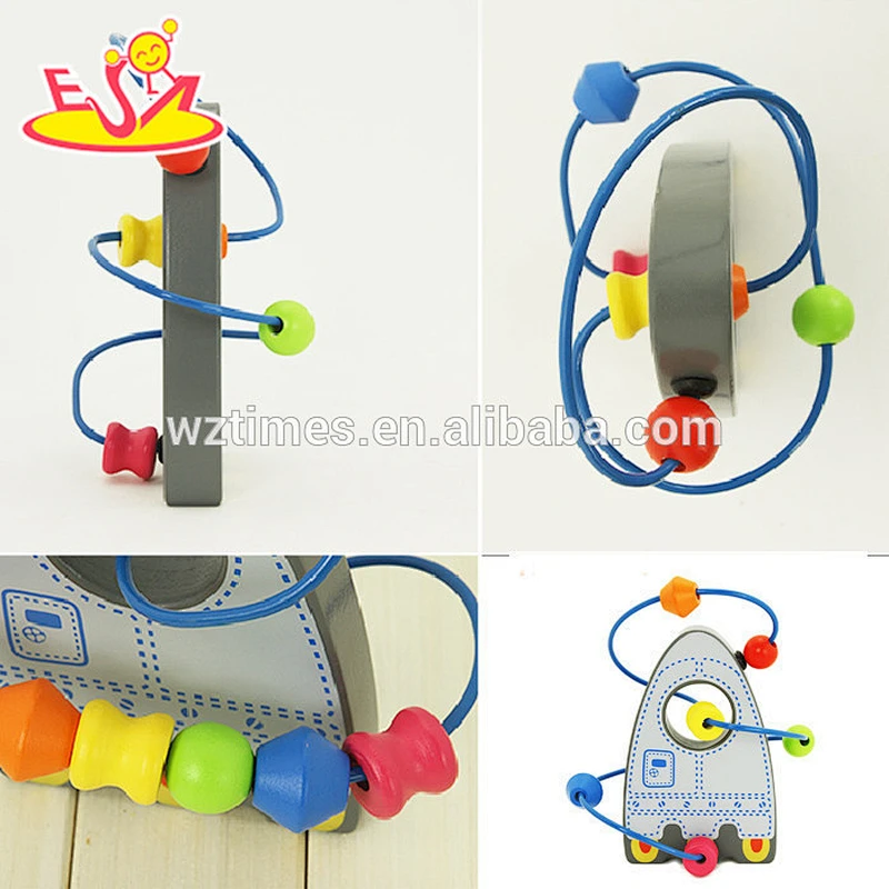 Wholesale funny rocket shape wooden maze toy wire beads toy for children W11B076