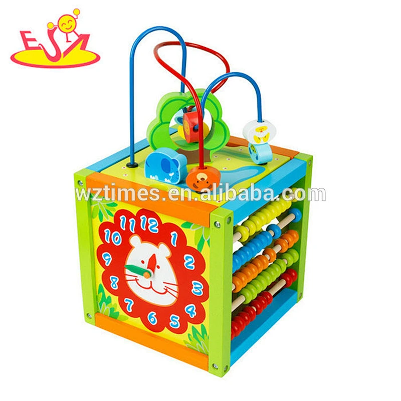 Wholesale intelligent clock and abacus toy wooden activity cube toy for baby ages 1 and up W11B180